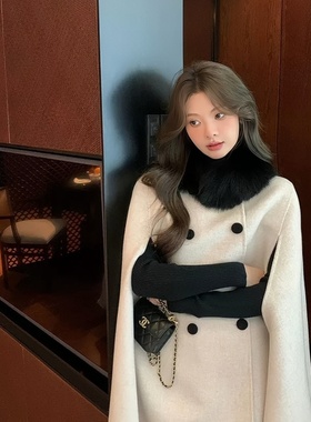 一起小众设计羊毛外套(配可拆卸狐狸毛领)（含100澳毛）L-XJ77260