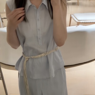 一起肉polo领小衫 配腰绳 单独上衣可做套装 EN65090 小衫