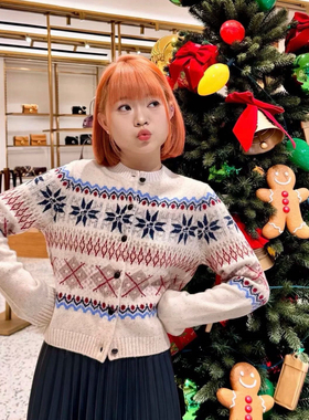 一起减龄气质百搭提花羊毛保暖毛衣（含52绵羊毛）R90960