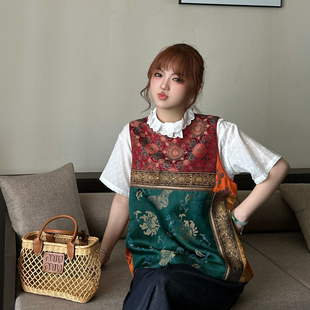 Y392 ysj 一起上新桑蚕丝织金香云纱五种面料拼绣马甲 不含内搭