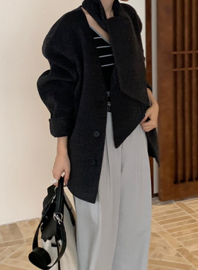 一起设计松时尚气质羊毛外套(配围巾)（含95羊毛）大一一起88062