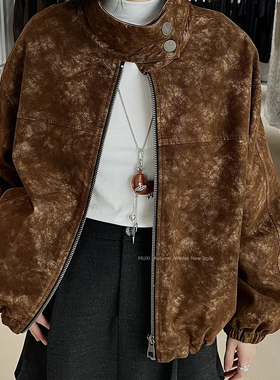 一起冬上新复古风立领宽松印花保暖羽绒服外套25831