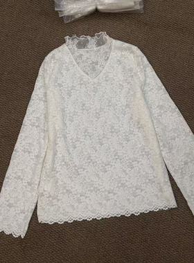 一一起春款白色钩花蕾丝衫女长袖时髦感内搭百搭显瘦打底衫63611