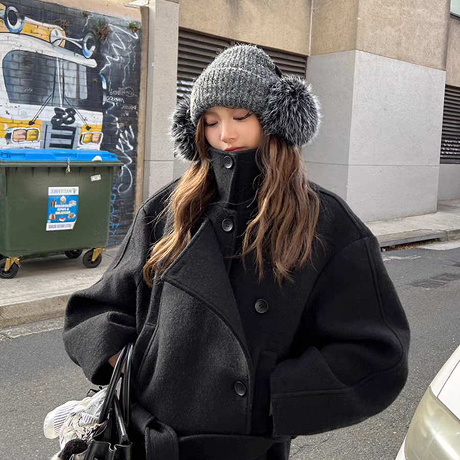 一起轻奢大衣-本风立领羊毛外套(配腰带)（含100羊毛）L-YC771808