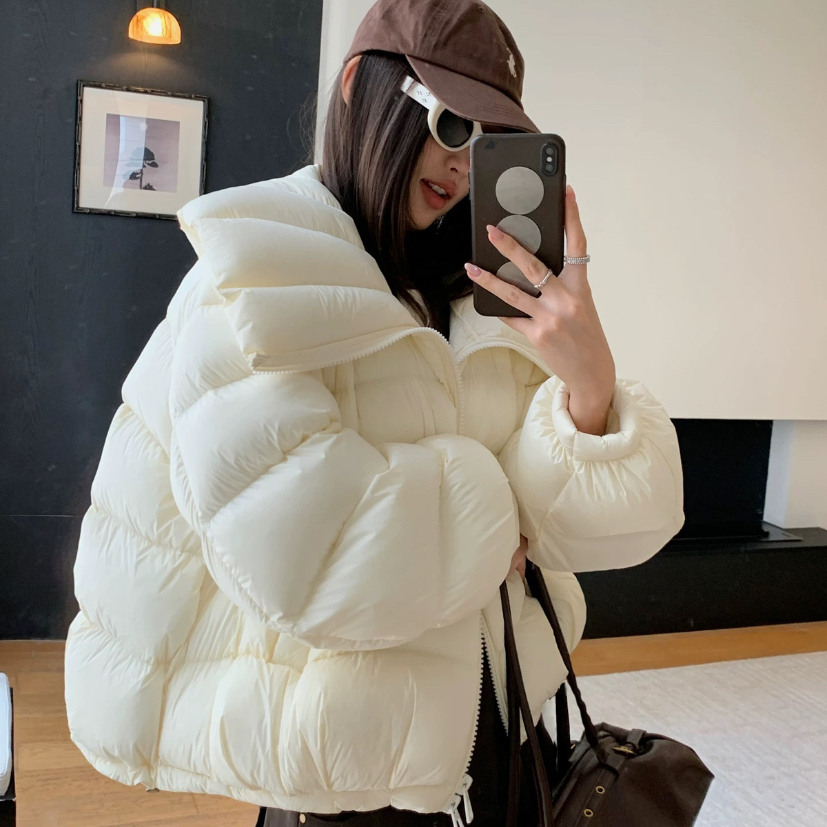 一起超蓬松220克充绒安心绒可溯源短款泡芙保暖羽绒服外套花瓣领