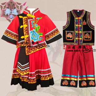 精品凉山彝族女童装 彝族儿童服装 绣花苗族舞蹈 葫芦丝演出服饰