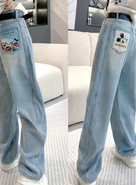 熙薇【米奇奇遇】2025冬季新款数码印加绒休闲牛仔裤H6374