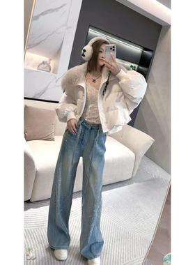 熙薇【永夜星河】2025冬季新款设计师满天星重工休闲牛仔裤H6676