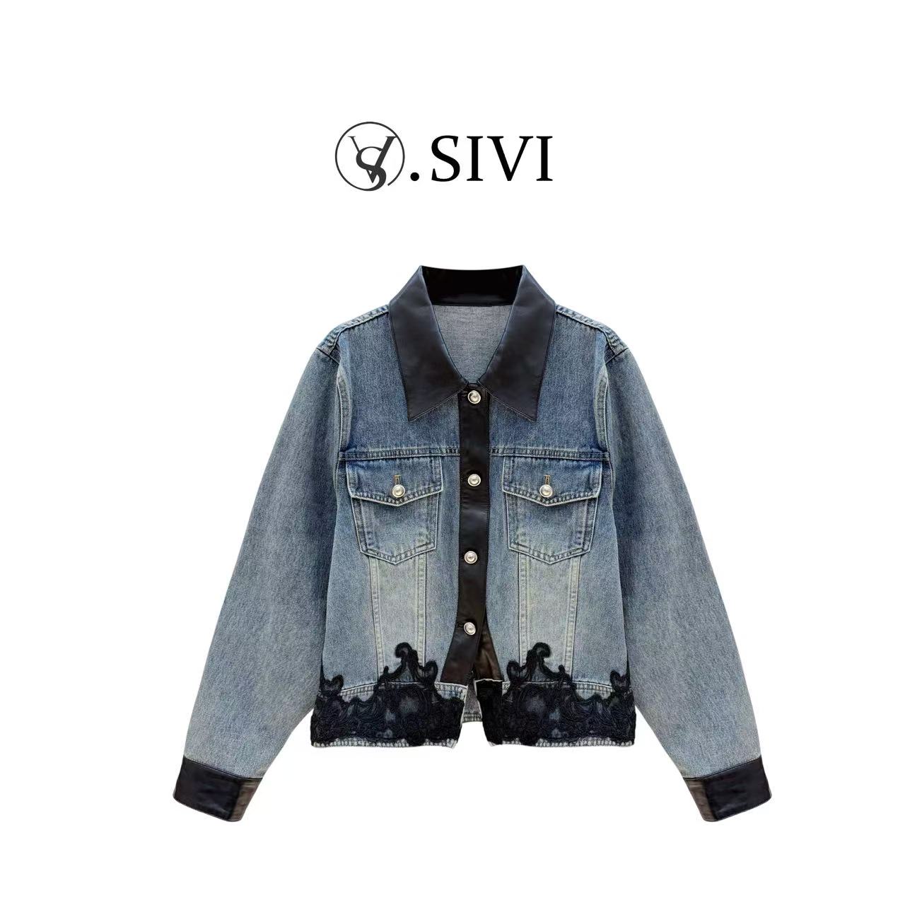 熙薇【海盐间奏】2025早秋新款时尚气质休闲百搭牛仔拼皮外套H512