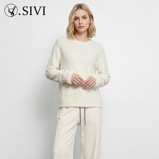 熙薇【珠光圣诞】2025冬季新款时尚圣诞款重工亮片上衣H6740