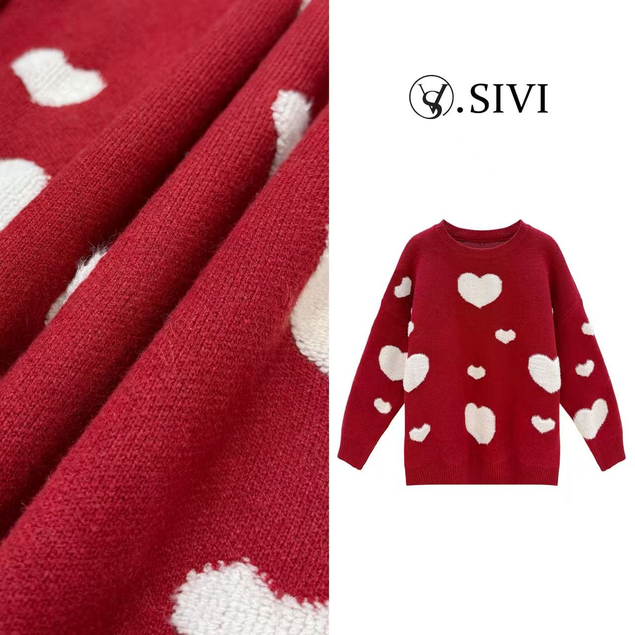 熙薇【XXXX】2025冬季新款休闲爱心百搭毛衣上衣H6711