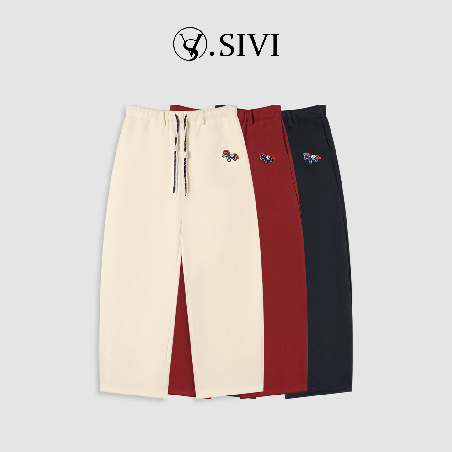 熙薇sivi红色卫裤女2025新款小个子小马冬季加绒加厚高级感休闲裤