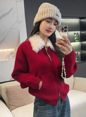 『开衫耀彩』2025新款冬季设计师毛领外套上衣L5607