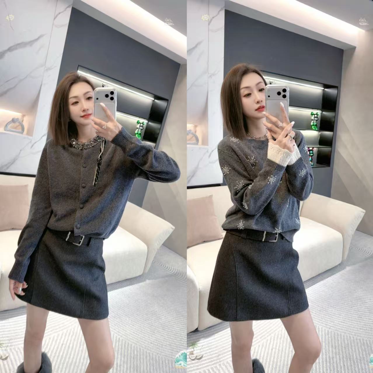 熙薇【灰域点睛】2025冬季新款时尚休闲女士羊毛半裙H6691