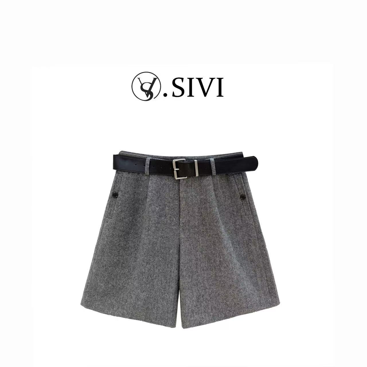 熙薇【不期而遇】2025秋季新款设计师休闲气质羊-毛五分裤H5560