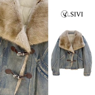 时尚 2025秋冬新款 休闲牛仔羽绒服外套H6116 旧蓝新痕 熙薇