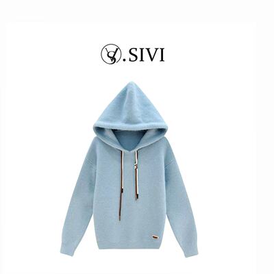 熙薇【简而不凡】2025秋季新款时尚休闲简约抽绳连帽毛衣H5803