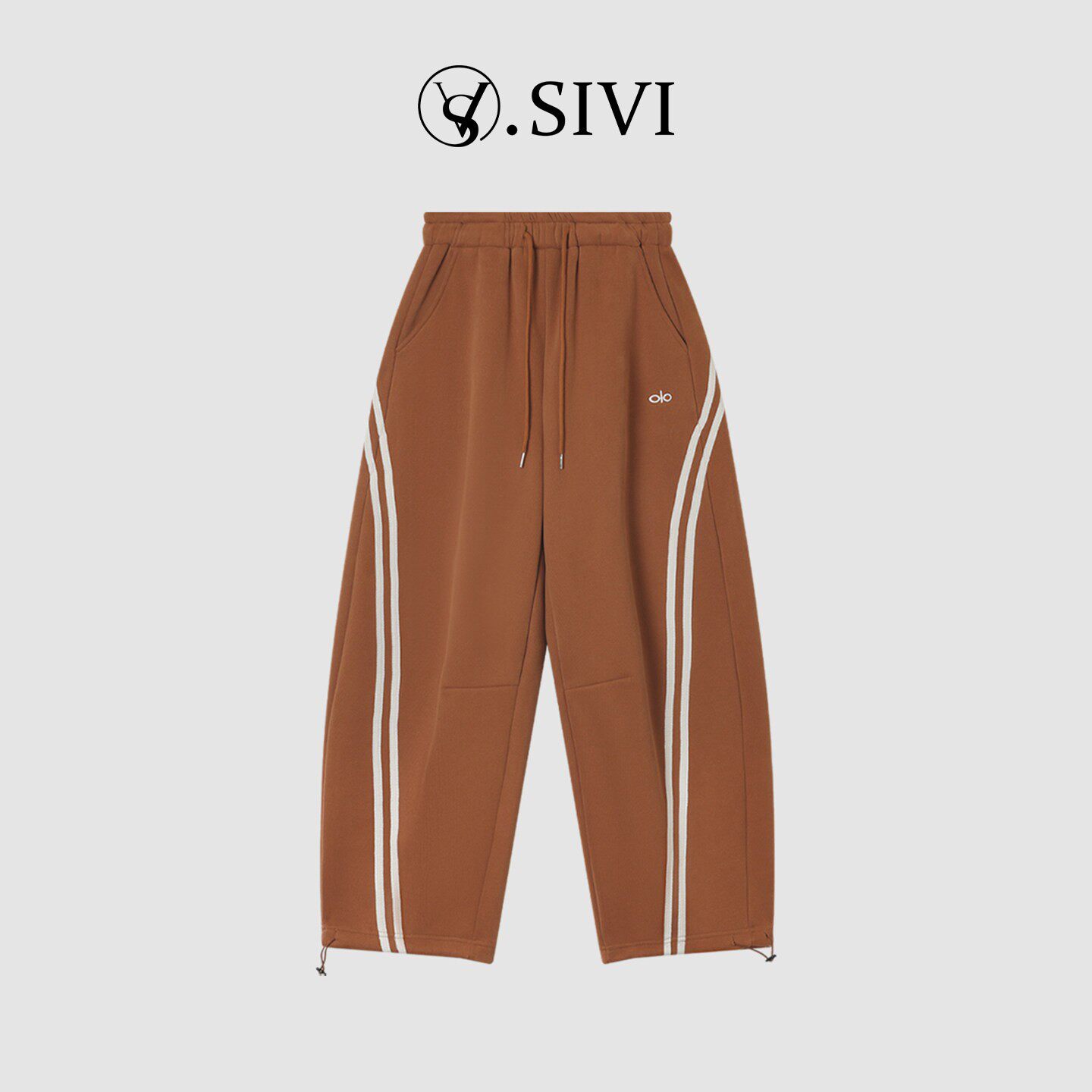 熙薇SIVI卫裤女加绒加厚抽绳潮牌冬季运动灰色束脚休闲阔腿弯刀裤