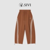 运动束脚休闲阔腿弯刀裤 熙薇SIVI卫裤 女加绒加厚抽绳潮牌冬季