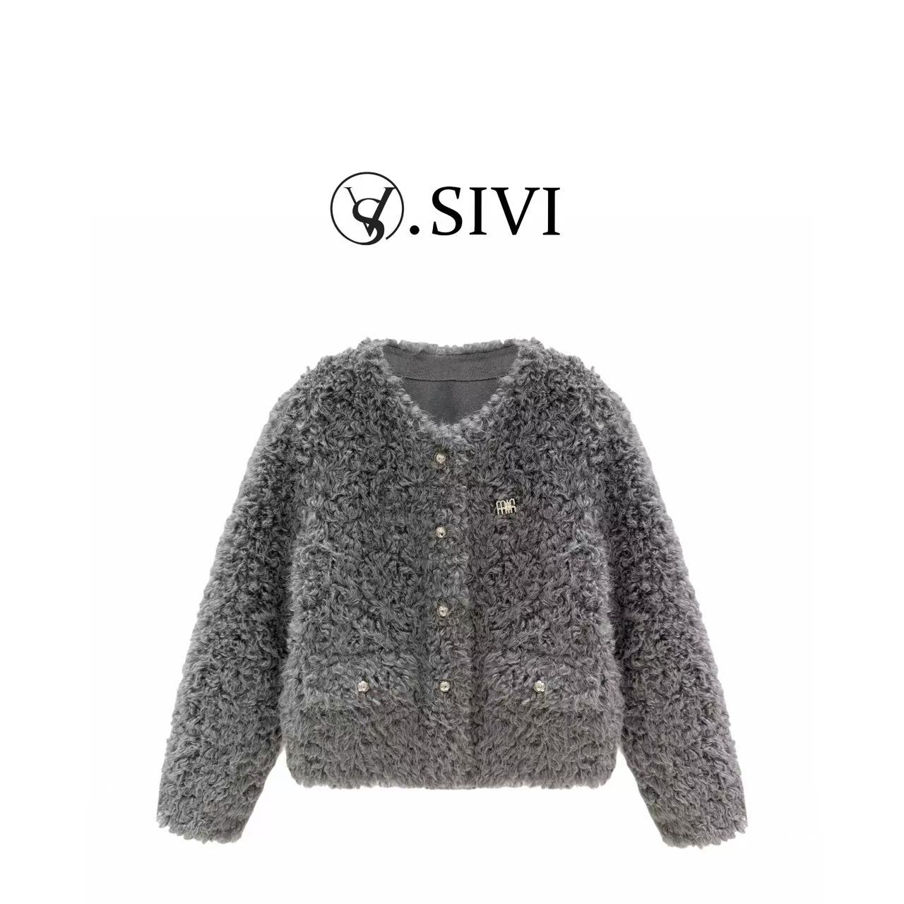 熙薇sivi2025秋冬新款小香风毛绒时尚休闲轻奢羊-毛外套H5808