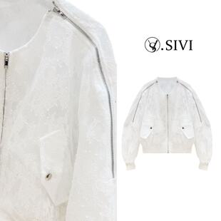 新款 2026春季 纯净蕾丝钩花侧拉链外套M2089 银梭纱影 熙薇