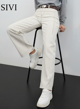 【熙薇SIVI】2025冬季新款高档燕麦色加绒休闲牛仔裤H5932