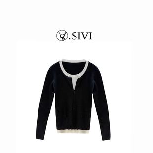 休闲轻奢假两件羊毛衫 熙薇 新款 2025冬季 H6475 黑白分明