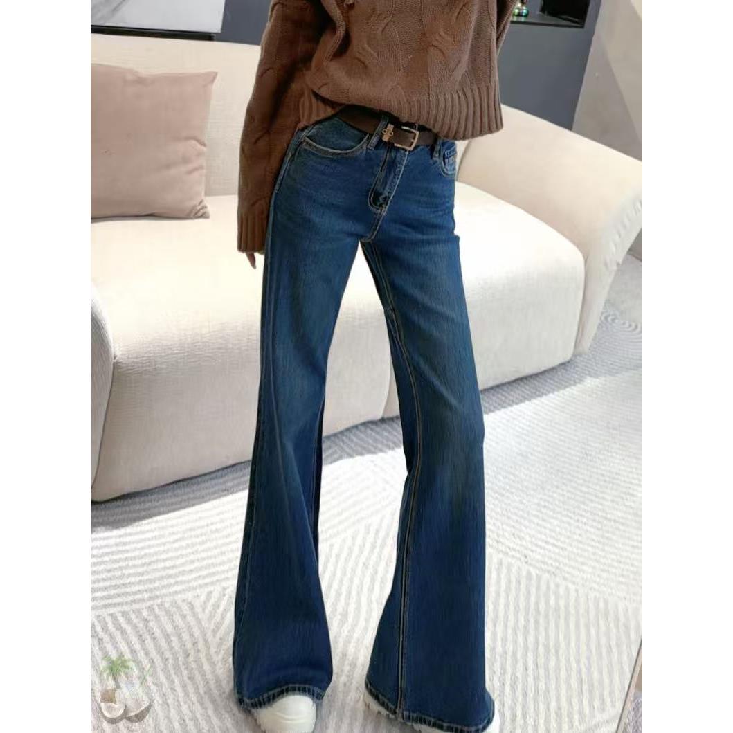 熙薇【秒变长腿】2025冬季新款大长腿加绒喇叭休闲牛仔裤H6628