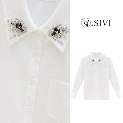 熙薇『钻影流年』2026新款时尚设计师气质休闲钻领衬衣H7204