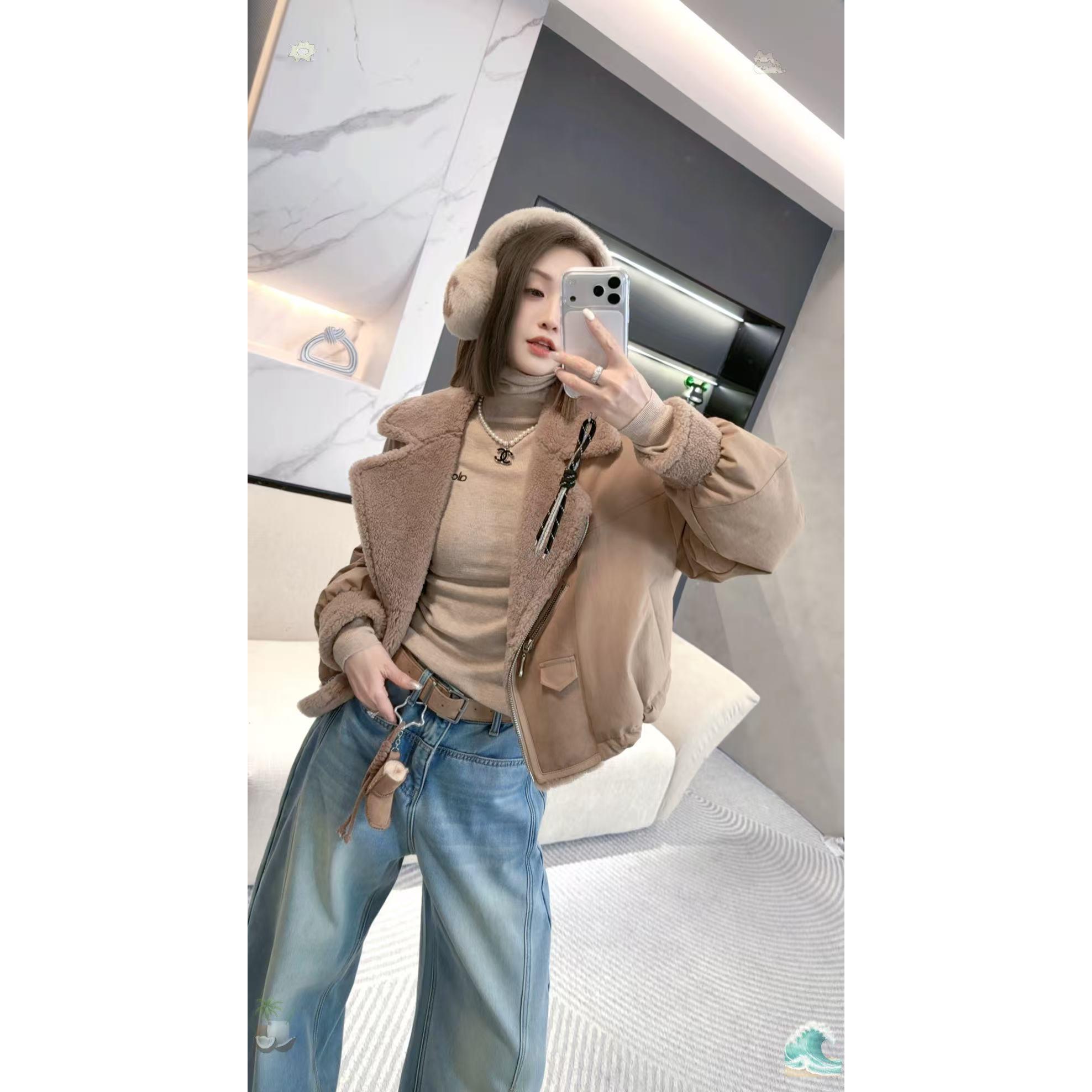 熙薇【栗色暖域】2025冬季新款皮-毛一体羽绒服外套H6332