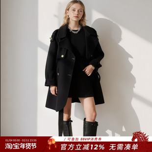 熙薇sivi大衣女双面羊绒高级感中长款系带斗篷小蜜蜂羊毛呢子外套