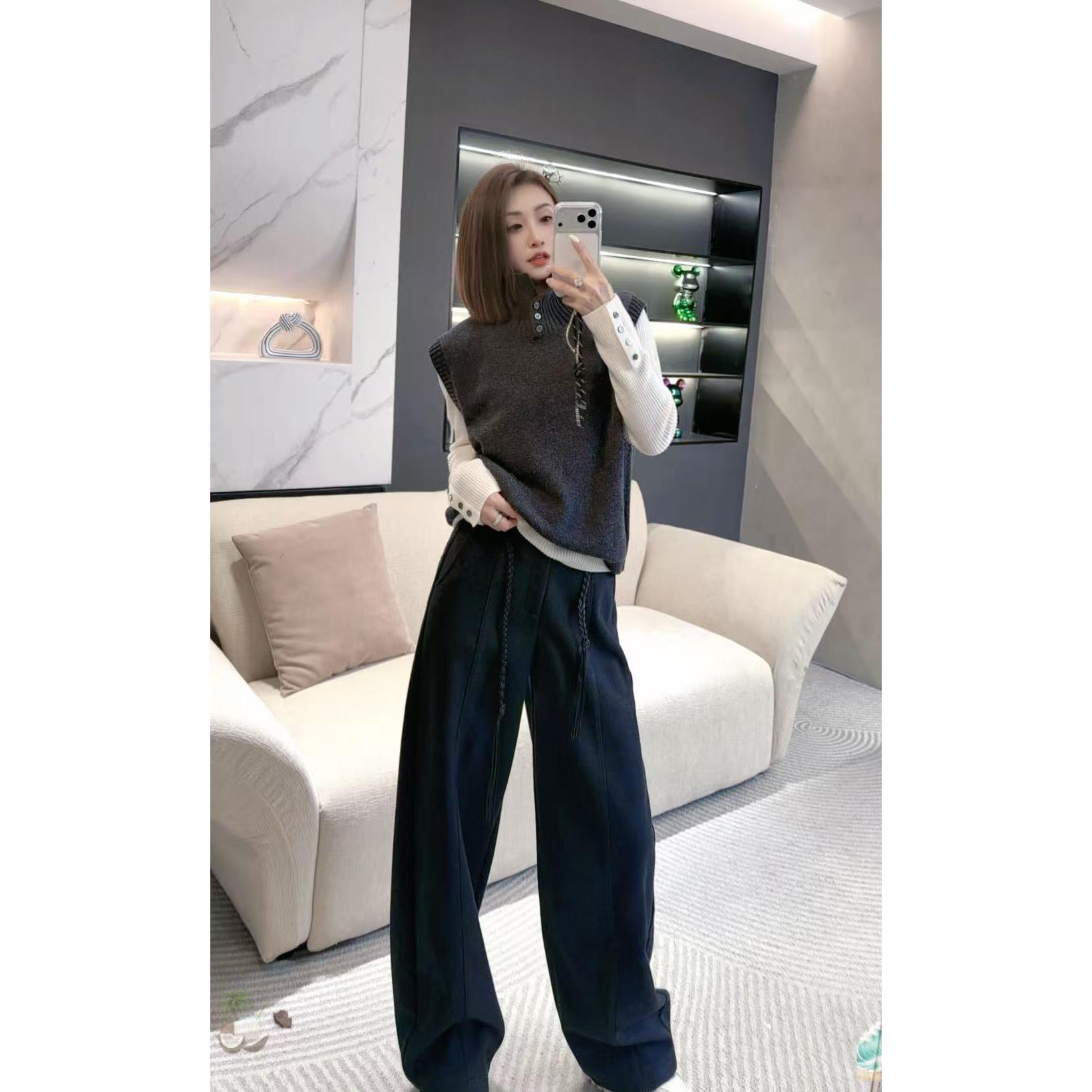 熙薇【月华扶风】2025冬季新款设计师款飘带羚羊绒羊毛裤H6798