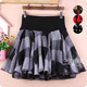 a字大摆格子短裙女雪纺纱半身裙子春秋季 蓬蓬裙大码 高腰跳舞打底