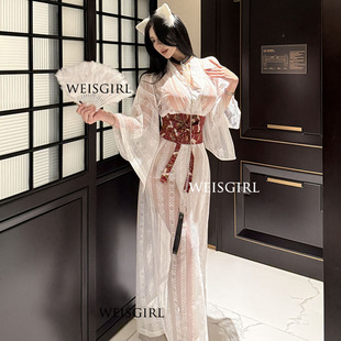 日系性感御姐半透复古和服夜场纯欲cosplay猫女浴衣睡裙制服套装