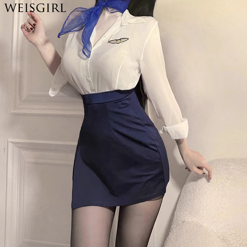 weisgirl性感大码空姐制服套装cos纯欲风气质办公室御姐OL机师装