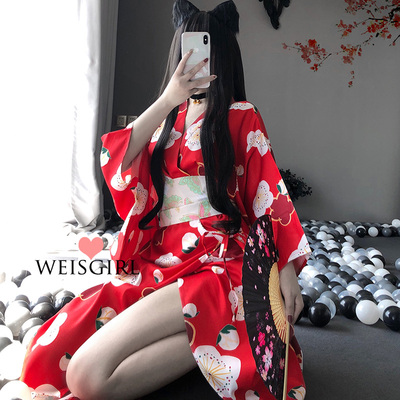 taobao agent Weisgirl Japan Bid waist red mop long long -style cherry Japanese -style kimono kimono -loose stage show show