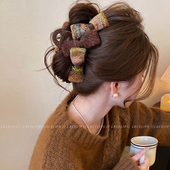 雪松焦糖 头发抓夹女毛呢蝴蝶结鲨鱼夹2026新款 盘发夹巨好看发饰