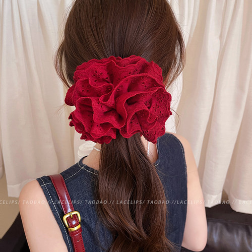 高版本！易梦玲同款红色蕾丝发圈