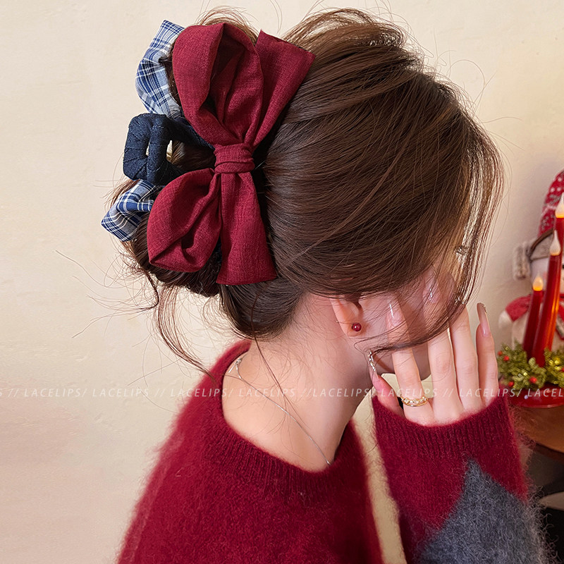 红色格纹蝴蝶结抓夹女高级感鲨鱼夹2025新款巨好看盘发夹圣诞头饰,饰品/流行首饰/时尚饰品新,发饰,淘宝优惠券,粉丝福利购,淘宝优惠卷