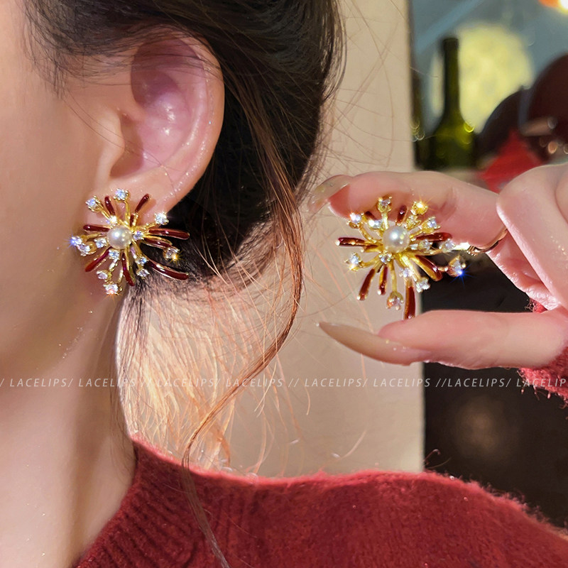 闪钻珍珠烟花耳钉女2026新款高级感轻奢耳环新年氛围精致小众耳饰,饰品/流行首饰/时尚饰品新,耳钉,淘宝优惠券,粉丝福利购,淘宝优惠卷