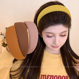 韩系纯色毛呢宽边发箍女高颅顶洋气时尚头箍高级感发卡洗脸头饰冬