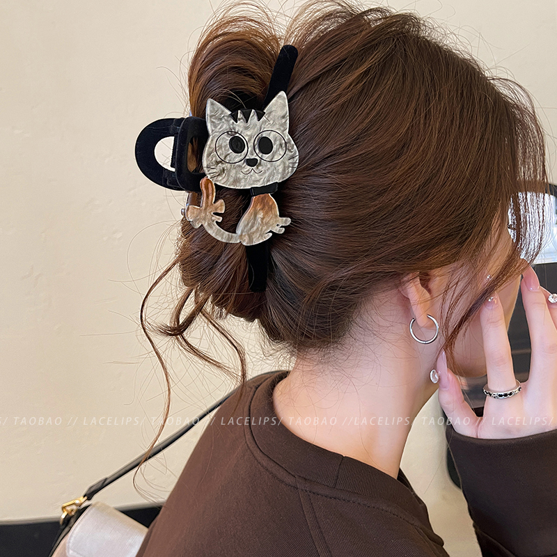 搞怪小猫~丝绒抓夹大号鲨鱼夹