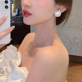 复古气质超大颗珍珠耳钉女S925纯银高级感ins冷淡风夸张耳环耳饰