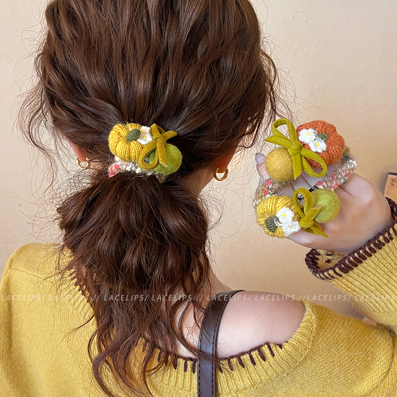 毛毡球南瓜蝴蝶结发圈女高级感