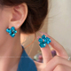旖旎冰萃蓝 轻奢高级感耳环小众耳饰 立体方糖水晶耳钉女2026新款