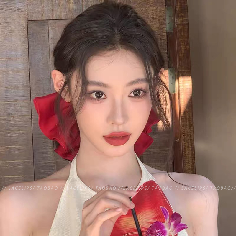 温柔显白~法式红色大肠发圈超大