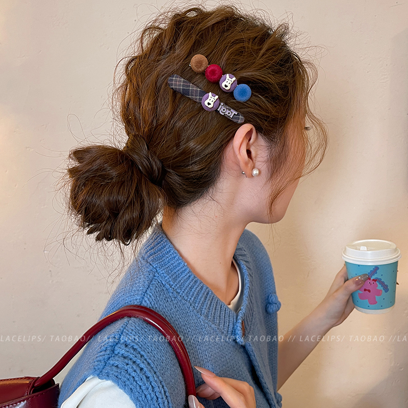 萌犬来袭~格纹小狗圆珠发夹女