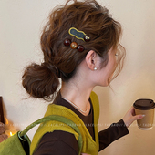 抹茶可可 发夹女圆珠波点边夹2026新款 前额鸭嘴夹刘海夹高端头饰