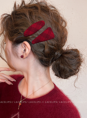 圣诞红色格纹发夹女显白侧边夹2025新款高端发卡刘海夹子时尚头饰