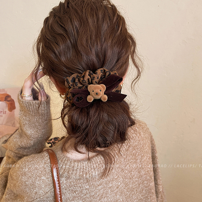 蝴蝶结小熊豹纹发圈女高级感